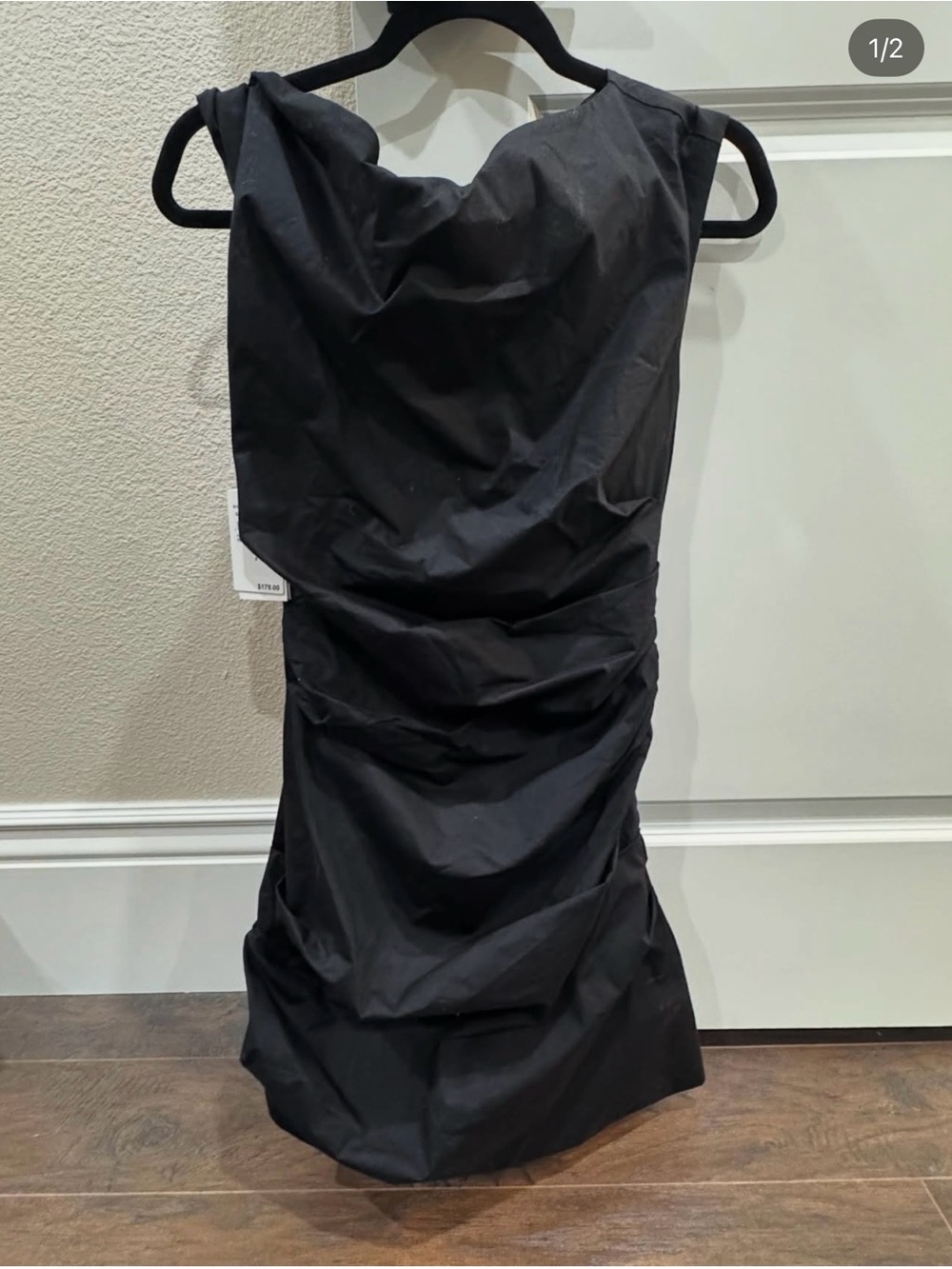 Good American-Black Ruched Sleeveless Dress